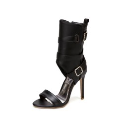 Peep Toe Ankle Decorated Straps Side Zipper Stiletto Heels Summer Spring Booties Sandals - Black