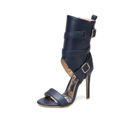 Peep Toe Ankle Decorated Straps Side Zipper Stiletto Heels Summer Spring Booties Sandals - Blue