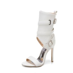 Peep Toe Ankle Decorated Straps Side Zipper Stiletto Heels Summer Spring Booties Sandals - White
