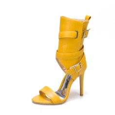 Peep Toe Ankle Decorated Straps Side Zipper Stiletto Heels Summer Spring Booties Sandals - Yellow