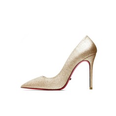 Pointed Toe 4 inches Stiletto Heels Sequins Classic Pumps - Champagne