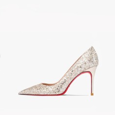 Pointed Toe 3 inches Stiletto Heels Sequins Classic Pumps - Thick Gold