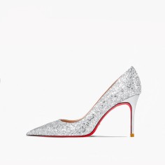 Pointed Toe 3 inches Stiletto Heels Sequins Classic Pumps - Thick Silver
