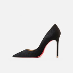 Pointed Toe 4 inches Stiletto Heels Suede Classic Office Wedding Pumps - Black