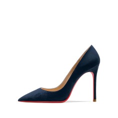 Pointed Toe 4 inches Stiletto Heels Suede Classic Office Wedding Pumps - Navy