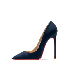 Pointed Toe 5 inches Stiletto Heels Suede Classic Office Wedding Pumps - Navy