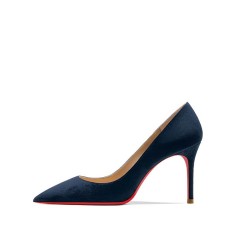 Pointed Toe 3 inches Stiletto Heels Suede Classic Office Wedding Pumps - Navy