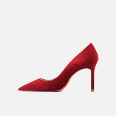 Pointed Toe 3 inches Stiletto Heels Suede Classic Office Wedding Pumps - Red