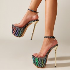Peep Toe Platforms Stiletto Sandals - Black