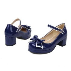 Round Toe Chunky Heels Butterfly Knot 
French Maid Mary Janes Pumps - Blue