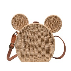 Wicker Straw Cute Kawaii Cartoon Mini Bags - Khaki