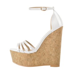 Peep Toe Ankle Buckle Straps Platforms Wedges Sandals - White
