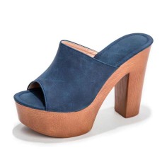 Chunky Heels Platform Peep Toe Mules Outdoor Sandals  - Blue