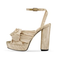 Peep Toe Chunky Heels Bow Knot Low Platforms Summer Sandals - Khaki Fabric