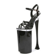 Peep Crosstied Toe Strange Slim Pointed Ultra Heels Ankle Buckle Straps Pumps - Black