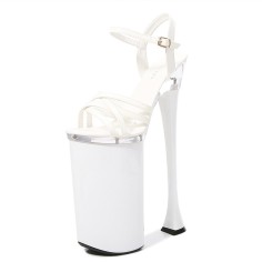 Peep Crosstied Toe Strange Slim Pointed Ultra Heels Ankle Buckle Straps Pumps - White