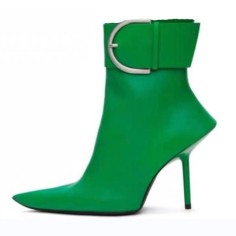 Pointed Toe Stiletto Heels Ankle Belt Buckle Straps Ankle High Boots - Green