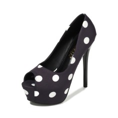 Peep Toe Stiletto Heels Polka Dots Platforms Pumps - Black