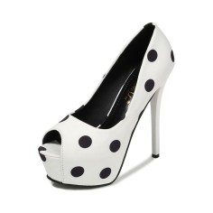 Peep Toe Stiletto Heels Polka Dots Platforms Pumps - White