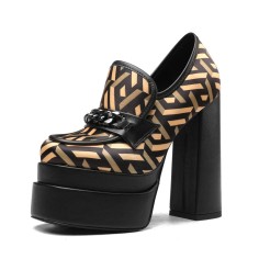 Chunky Heels Round Toe Platforms Loafers Pumps - Yellow