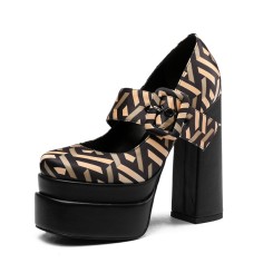 Chunky Heels Round Toe Platforms Mary Janes Pumps - Yellow