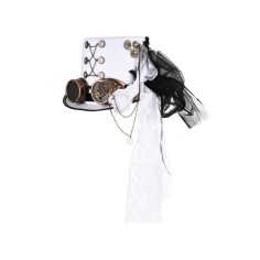 Steampunk Bowler Decorated Halloween Gothic Wedding Googles Hats - White