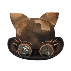 Steampunk Bowler Kitty Patch Decorated Halloween Gothic Carnivale Googles Hats - Black