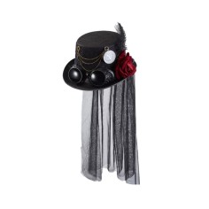 Steampunk Bowler Decorated Halloween Gothic Googles Hats - Black