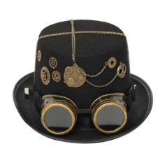 Steampunk Bowler Chain Decorated Halloween Gothic Carnivale Googles Hats - Black