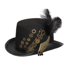 Steampunk Bowler Ear Wigs Decorated Halloween Gothic Carnivale Googles Hats - Black