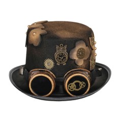 Steampunk Bowler Owl Decorated Halloween Gothic Carnivale Googles Hats - Black