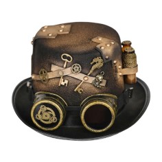 Steampunk Bowler Key Decorated Halloween Gothic Carnivale Googles Hats - Black