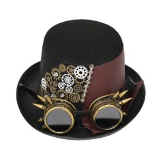 Steampunk Bowler Rivet Decorated Halloween Gothic Carnivale Googles Hats - Black