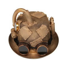 Steampunk Bowler Patch Decorated Halloween Gothic Carnivale Googles Hats - Brown