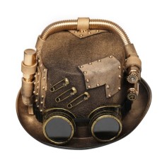 Steampunk Bowler Patch Decorated Halloween Gothic Carnivale Googles Hats - Brown