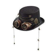 Steampunk Bowler Chain Decorated Halloween Gothic Carnivale Googles Hats - Black