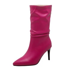 Pointed Toe Stiletto Heels Ankle Highs Sexy Boots - Rose Faux Leather