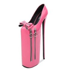 Fly High Platforms Stiletto Super 12 inches Heels Zipper Decorated Round Toe Pumps - Pink Patent