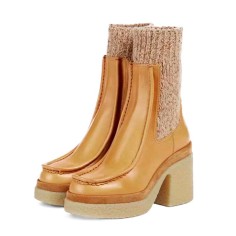 Chunky Heels Round Toe Socks Vintage Platforms Boots - Yellow