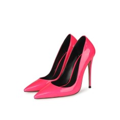 Pointed Toe Stiletto Heels Patent Pumps - Rose Red