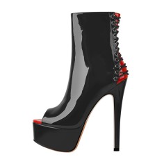 Peep Toe Stiletto Heels Platforms Ankle Highs Boots - Black