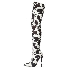 Pointed Toe Stiletto Heels Over The Knee Side Zipper Microfiber Boots - Black