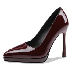 Stiletto Heels Pointed Toe Platforms Pumps Sandals - Wine Red