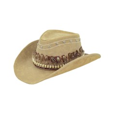 Western Native Feather Designed Cowboy Cowgirl Leather Hats - Yellow Rhinestones