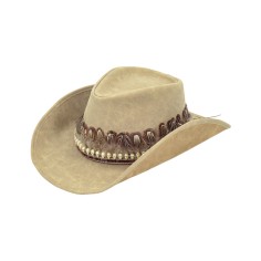 Western Native Feather Designed Cowboy Cowgirl Leather Hats - Yellow