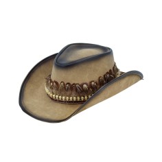 Western Native Feather Designed Cowboy Cowgirl Leather Hats - Tan Shadow