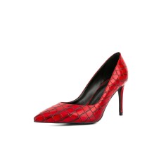 Pointed Toe Stiletto Heels Crocodile Pattern Pumps - Red
