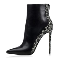 Pointed Toe Stiletto Heels Back Zipper Ankle High Booties - Black