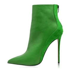 Pointed Toe Stiletto Heels Back Zipper Ankle High Booties - Green