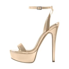 Peep Toe Ankle Buckle Slingback Stiletto Sandals - Gold Patent